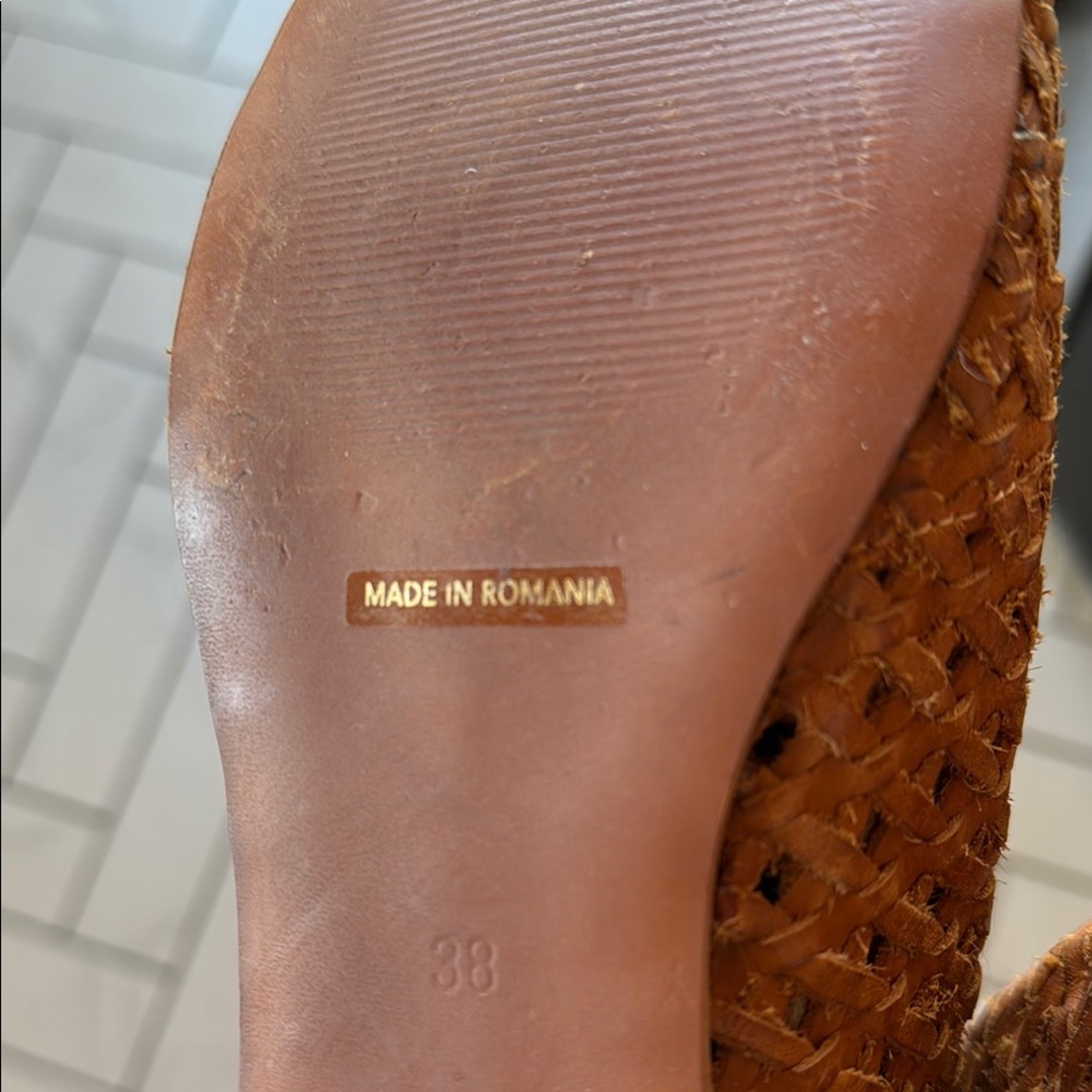 Sundance Woven Leather Peep Toe by Booties Cognac Back Zip Boho Women’s 38/7.5 - Picture 6 of 16